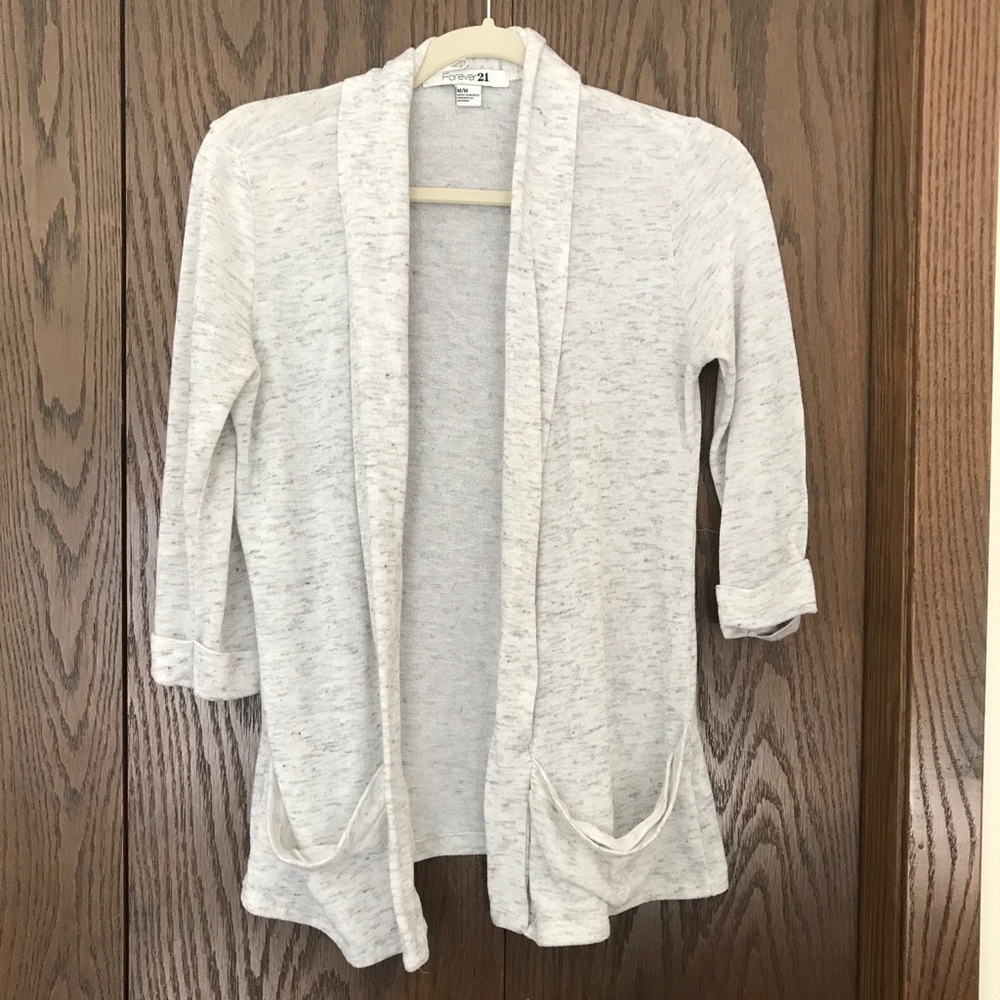 F21 White w/ grey speckles cardigan